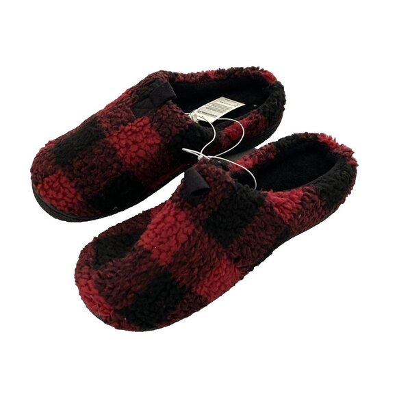 Isotoner Men’s Slippers Shoes Sz M 8-9 Memory Foam Buffalo Plaid Red - Picture 4 of 7
